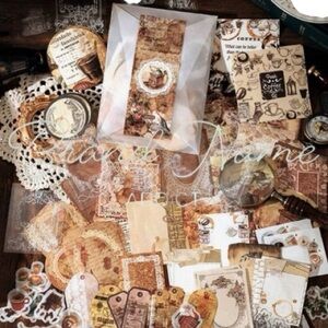 200 Piece Coffee Diary Vintage Themed Scrapbook Journal Envelope Set